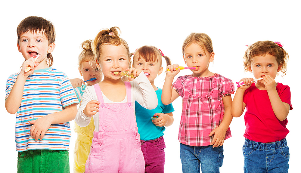 Pediatric Dentist Children Brushing Teeth